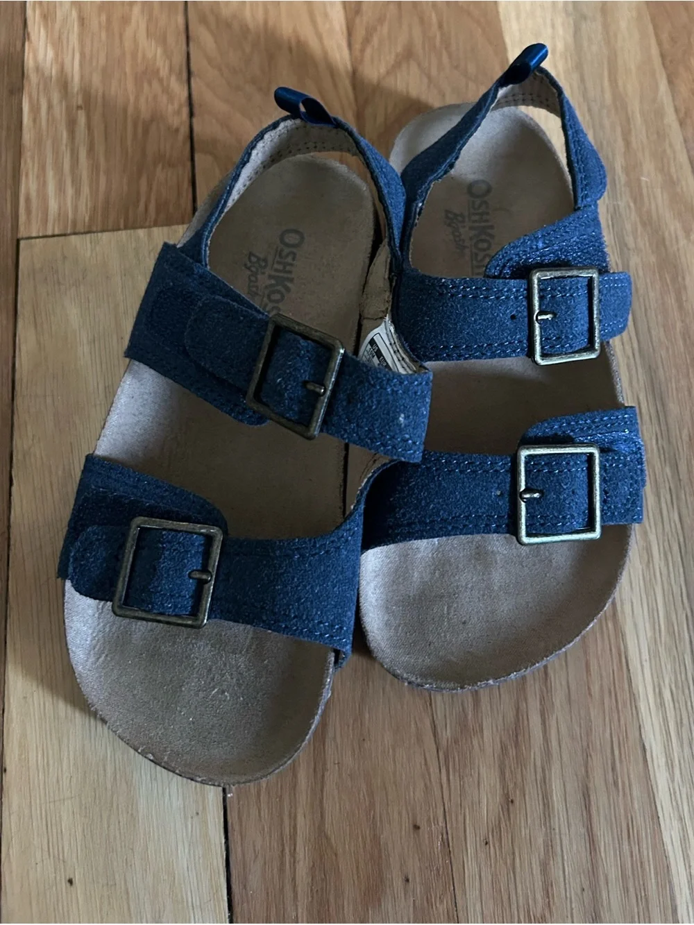 Used OshKosh B'gosh Navy Double-Buckle Suede-Look Kids Sandals Size 10